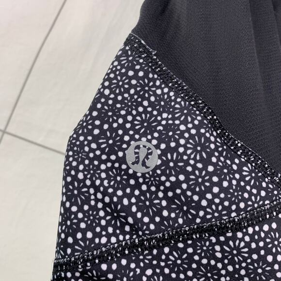 Lululemon Leggings Womens 4 Black White Pace Rival Crop Speckle Floral Mesh Gym - Picture 6 of 10